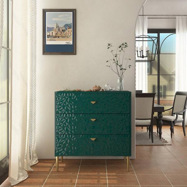 Boyel Living Green 3-Drawer Wood Nightstand with Tapered Support Legs ...