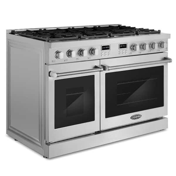 48 in. Lumin Collection 7.4 cu. ft. Double Oven Gas Range with 8 Burners, Convection, Cast Iron Grates, Stainless Steel