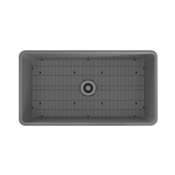 33 in. Farmhouse Apron Single Bowl Striped Design Gray Fireclay Kitchen Sink with Bottom Grid and Strainer