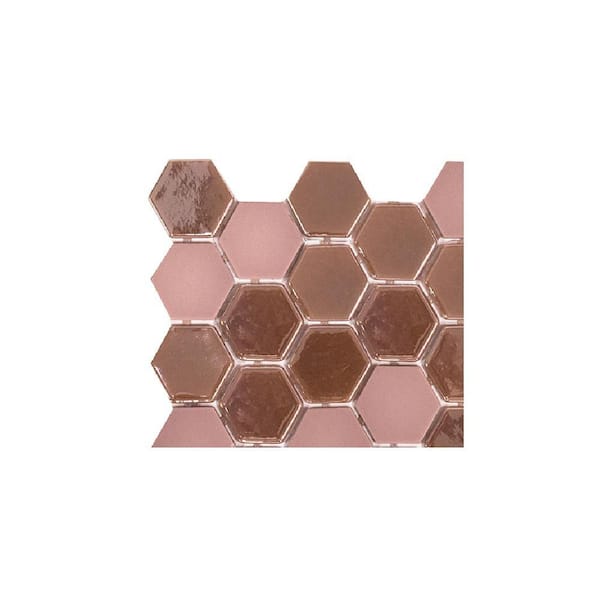 Take Home Tile Sample - 2 in. Hexagon Blush Rose 4 in. x 4 in. Gloss and Matte Glass Mosaic Wall Tile Sample