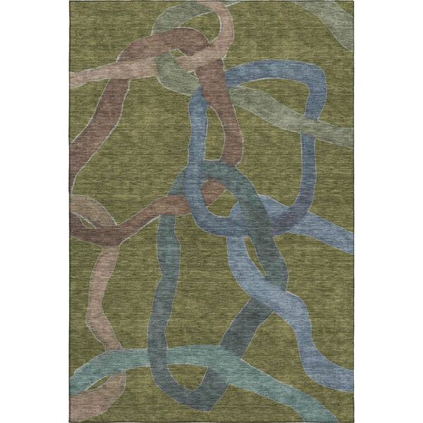 Mayfield Premium Machine Washable Abstract AMF2394 Olive 10 ft. x 14 ft. Area Rug