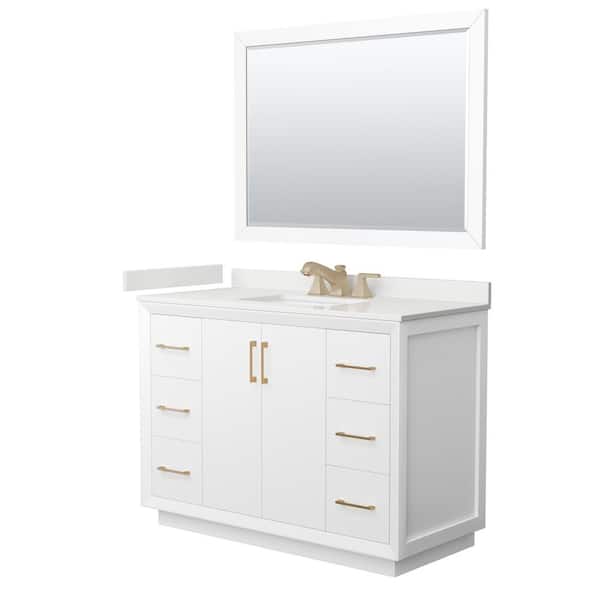 Wyndham Collection Strada 48 in. W x 22 in. D x 35 in. H Single Bath Vanity in White with White Quartz Top and 46 in. Mirror