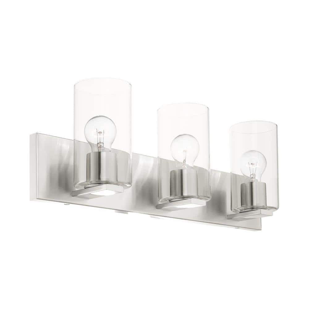 Zurich Collection 3-Light Brushed Nickel Vanity with Clear Glass