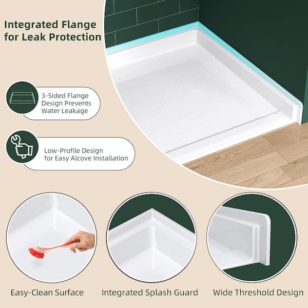 Zeafive 72 in. L x 36 in. W Alcove Acrylic ADA Shower Pan Base