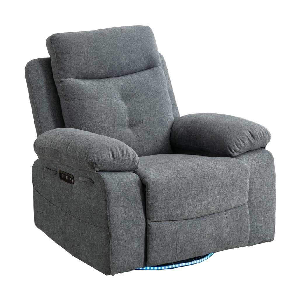 Light Grey Metal Outdoor Recliner Chair with Cushions, Bluetooth,LED Light 