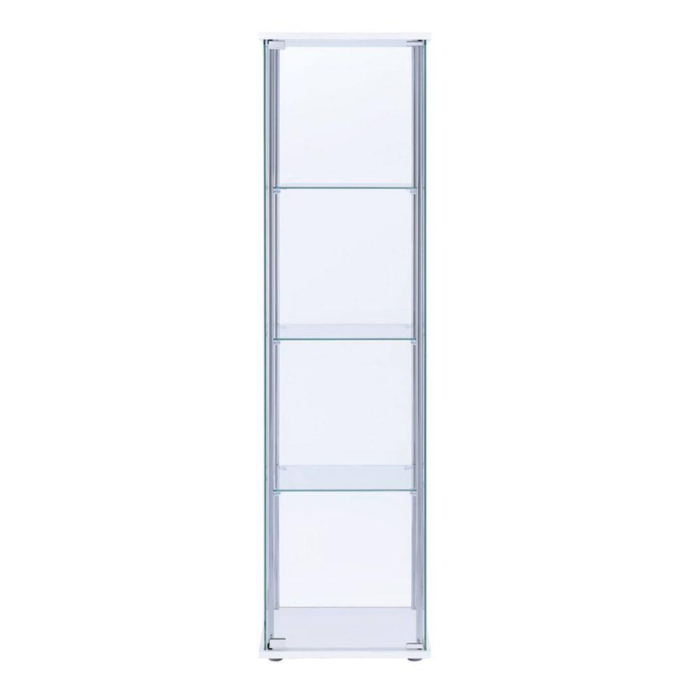 Tall White and Chrome Glass Curio Cabinet with Shelves