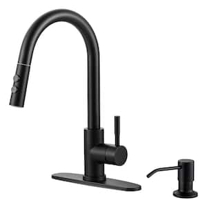 Single Handle Pull Down Sprayer Kitchen Faucet with Soap Dispenser, Advanced Spray in Matte Black