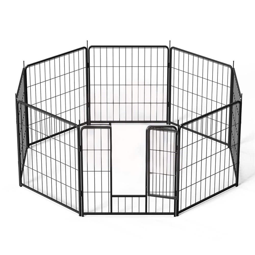 Dog Playpen, 24 in. H 8 Panels Fence Indoor Outdoor Heavy-Duty Metal Foldab