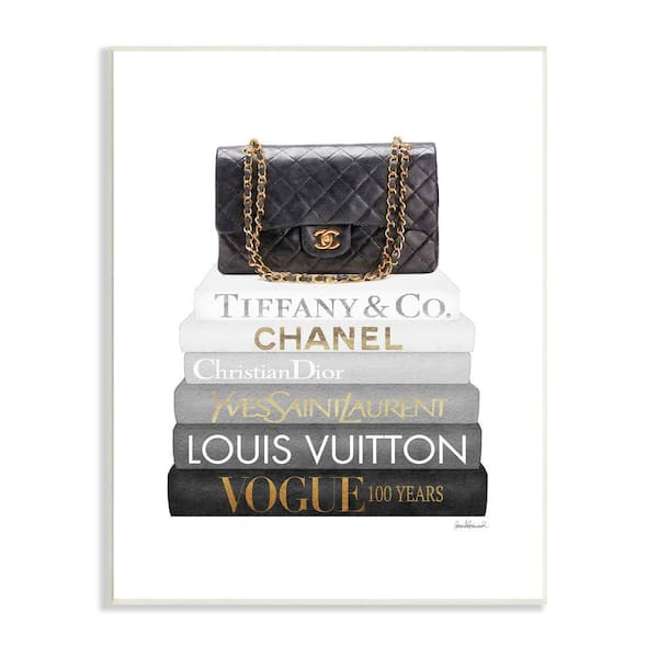 Stupell Industries "Black Glam Purse Chic Modern Bookstack" by Amanda Greenwood Unframed Abstract Wood Wall Art Print 13 in. x 19 in.