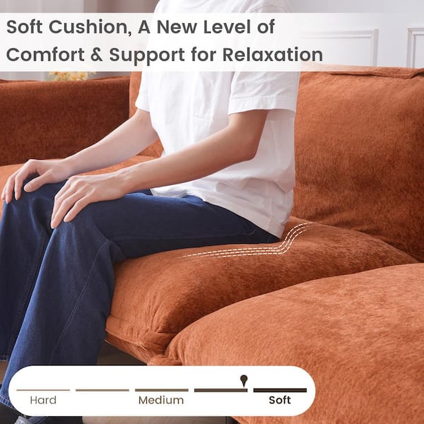Robot Cleaner 75 in. Tapered Arm Velvet Loveseat Modular Sofa with Ottoman, High Legs for Small Space in Orange