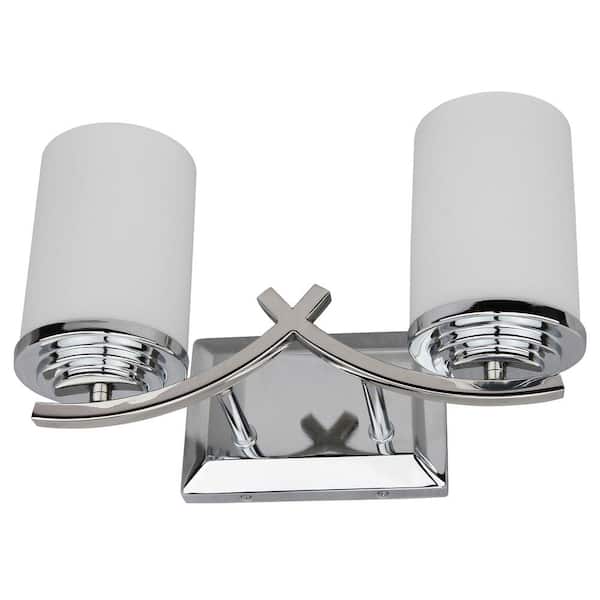 Unbranded 13.25 in. 2-Light Chrome Vanity Light with White Etched Opal Glass Shades