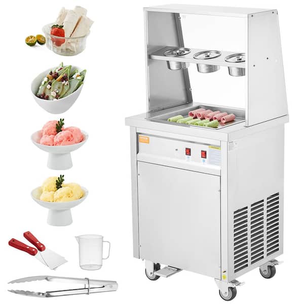 VEVOR Fried Ice Cream Roll Machine13.8 x 13.8in. Square Stir-Fried Pans, Stainless Steel with Compressor and 2 Scrapers