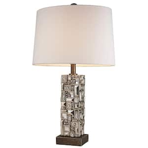 28 in. Silver Table Lamp with Abstract Mirror Design