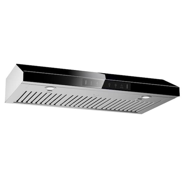 VIKIO 36 in. 900CFM Ducted Under Cabinet Range Hood with Touch Display, Permanent Filters in Stainless Steel with Black Glass
