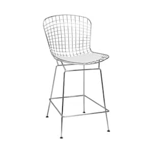 Mid Century Modern Chrome Wire Counter Stool with 24 in. Seat Height (White)
