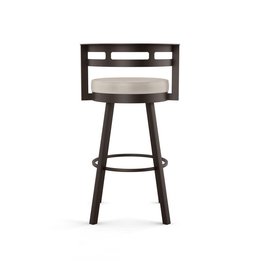 Cream Faux Leather Swivel Counter Stool with Dark Brown Metal