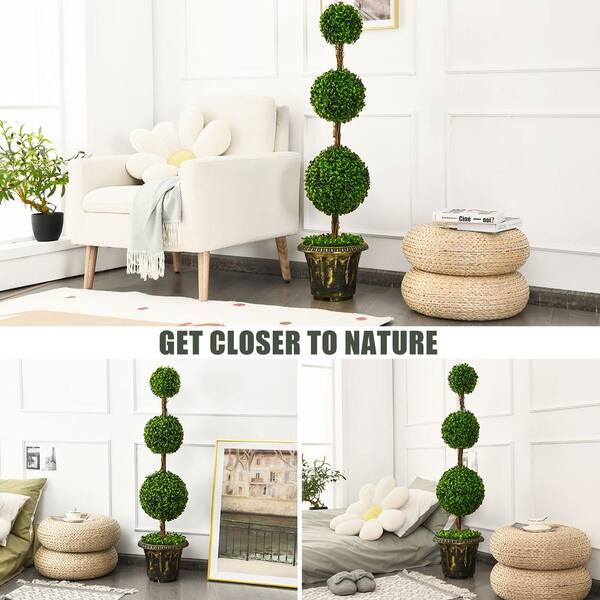 Costway 4 ' Artificial Bonsai Topiary Triple Ball Tree Plant