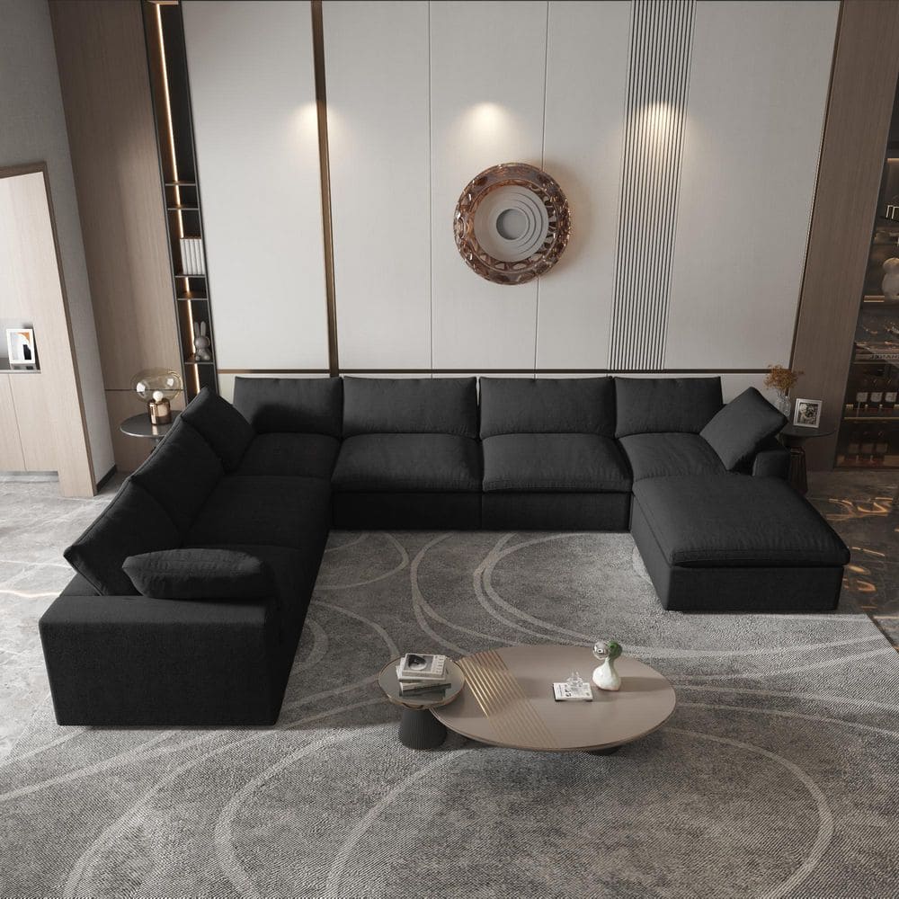 7-piece Black Feather Sectional Sofa 157.3 in. Linen Polyester Modular Free Combination Living Room Set with Storage price history on PriceWatchPro