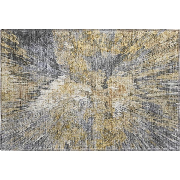 Mayfield Premium Machine Washable Abstract AMF2283 Gold 2 ft. x 3 ft. Accent Rug