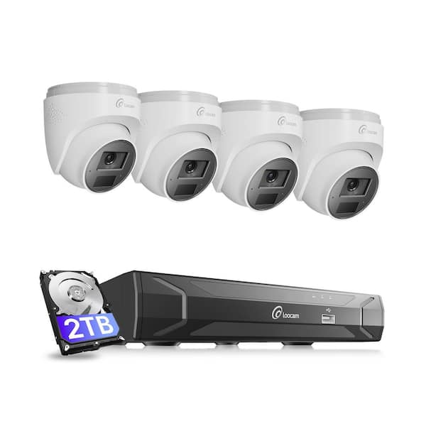 8-Channel 4K PoE Security Camera System 2TB Hard Drive, 4 8MP PoE IP Dome Cameras, 2-Way Audio, Smart AI Detection