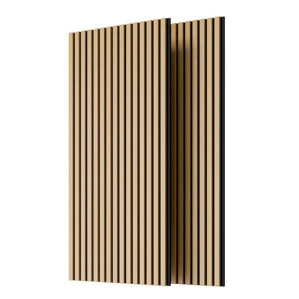 Wood Slat Wall Panels 3D Fluted Sound Absorbing Panels 2-Pieces with 3 Sides Fully Wrapped for Wall Ceiling White Oak