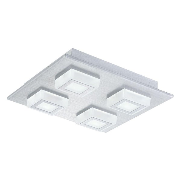 Eglo Masiano 10.625 in. W 4-Light Brushed Aluminum Integrated LED Semi-Flush Mount Light with White Shades