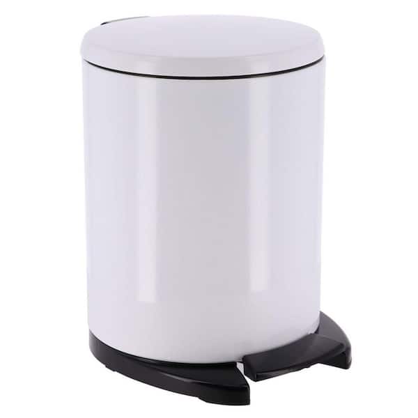 Unbranded Soft Close Round Metal Step Trash Can Waste Bin 6-liters 1.6-gal. in White