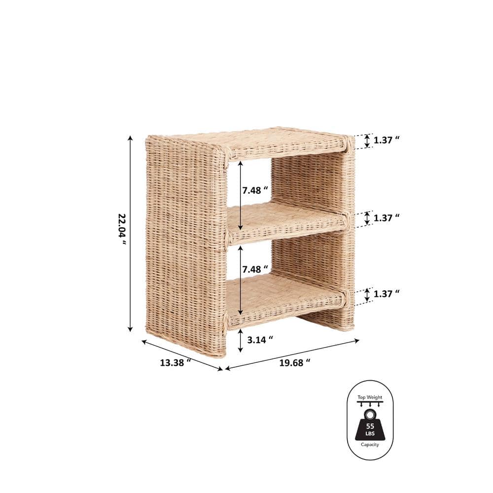 Natural Rattan and Mango Wood 3-Tier End Table