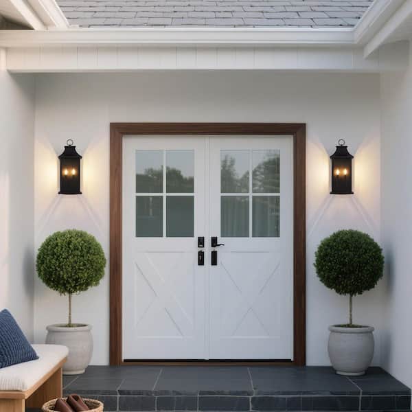 18 in. Tall 2-Light Black Outdoor Hardwired Wall Lantern Scone Exterior Wall Light with No Bulbs Included (2-Pack)