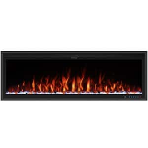 50 in. Smart Electric Fireplace Inserts Recessed and Wall Mounted Fireplace with Remote in Black