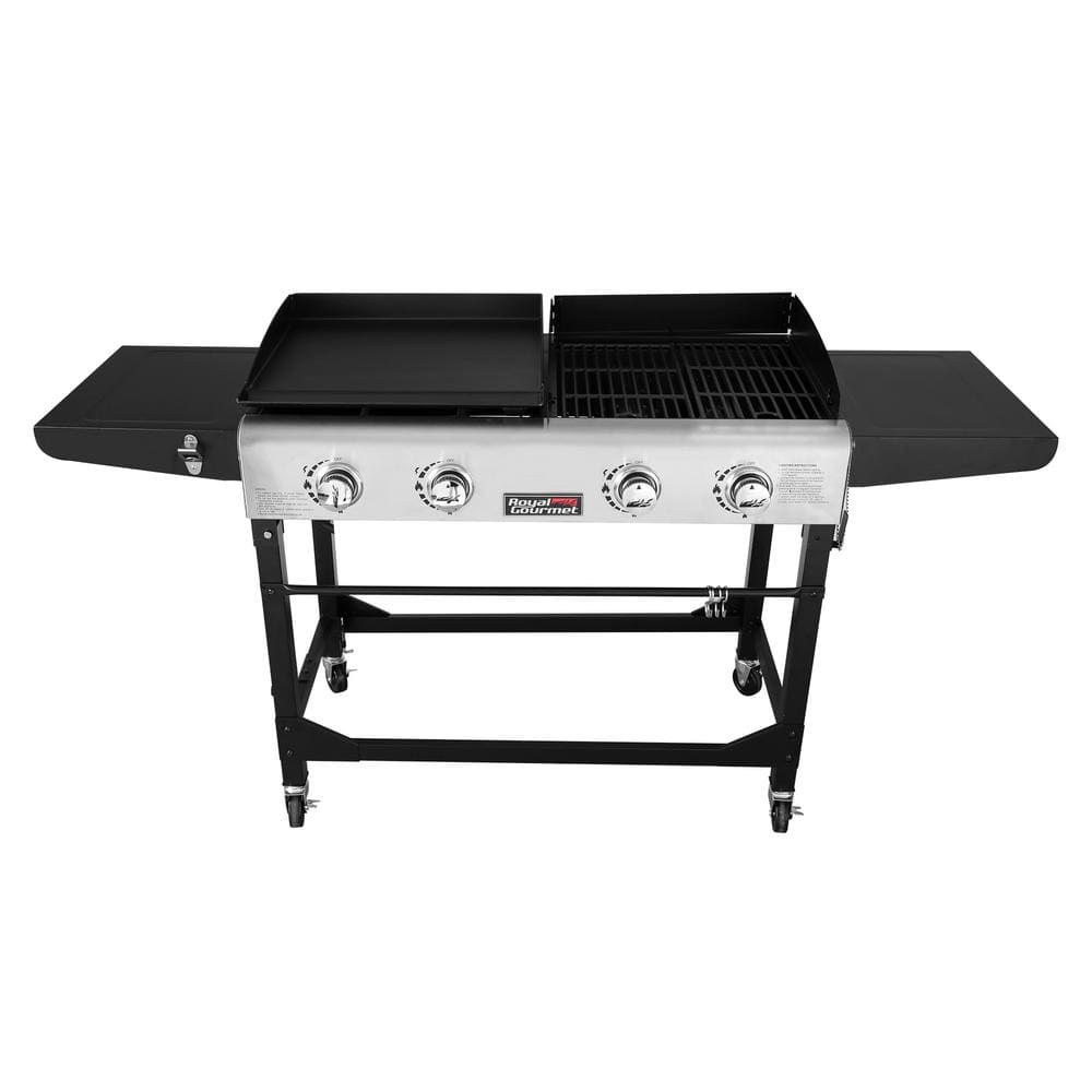 Ijdelheid Harnas speelplaats Royal Gourmet 4-Burners Portable Propane Gas Grill and Griddle Combo Grills  in Black with Side Tables GD401 - The Home Depot