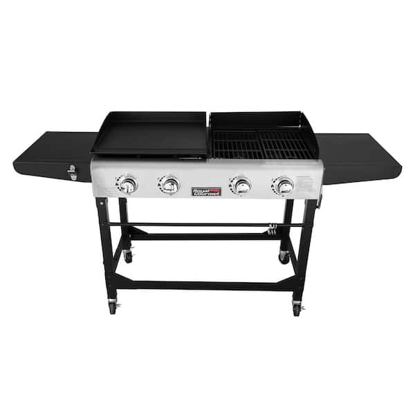 Oh astronaut manipulere Royal Gourmet 4-Burners Portable Propane Gas Grill and Griddle Combo Grills  in Black with Side Tables GD401 - The Home Depot
