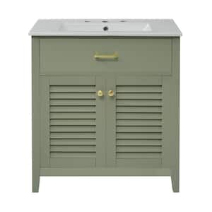 30.00 in. W Freestanding Green Bath Vanity with White Ceramic Top