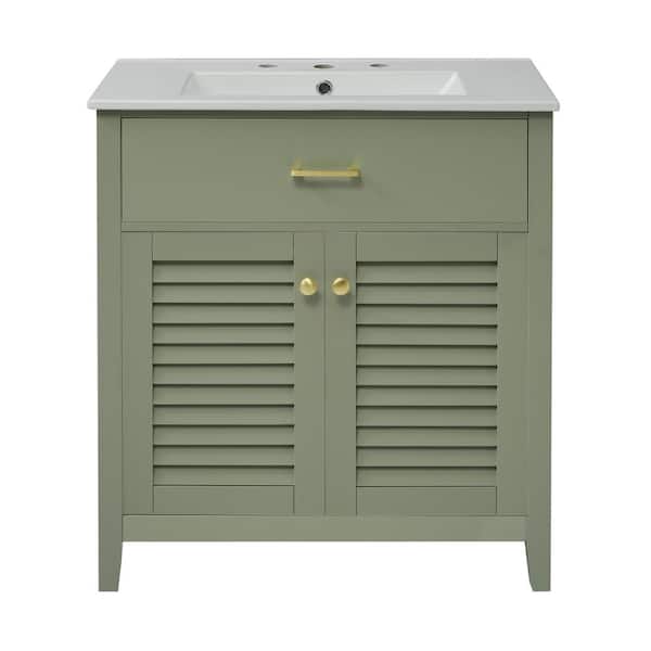 Boosicavelly 30.00 in. W Freestanding Green Bath Vanity with White Ceramic Top