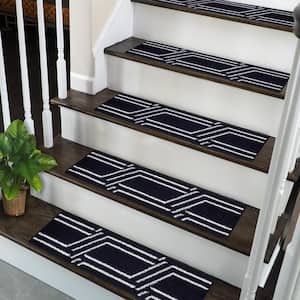 Plaza Collection Navy 9 in. x 28 in. Polypropylene Stair Tread Cover (Set of 10)
