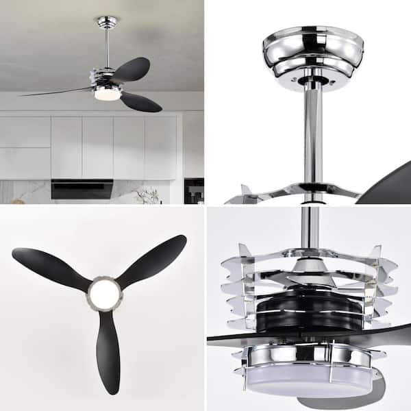 CIPACHO 52 in. Indoor Chrome Ceiling Fan with Lights and Remote 