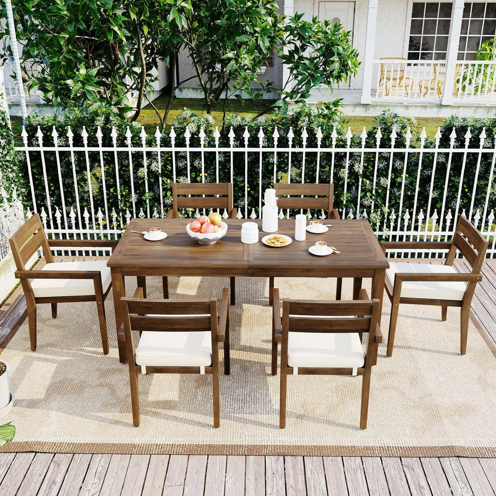 Burly Wood 7-Piece Acacia Wood Outdoor Dining Set​