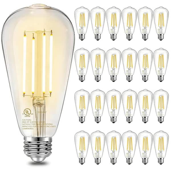 60-Watt Equivalent Dimmable Straight Filament Glass E26 Vintage Edison ST58 LED Light Bulb, Soft White 2700K (24-Pack)