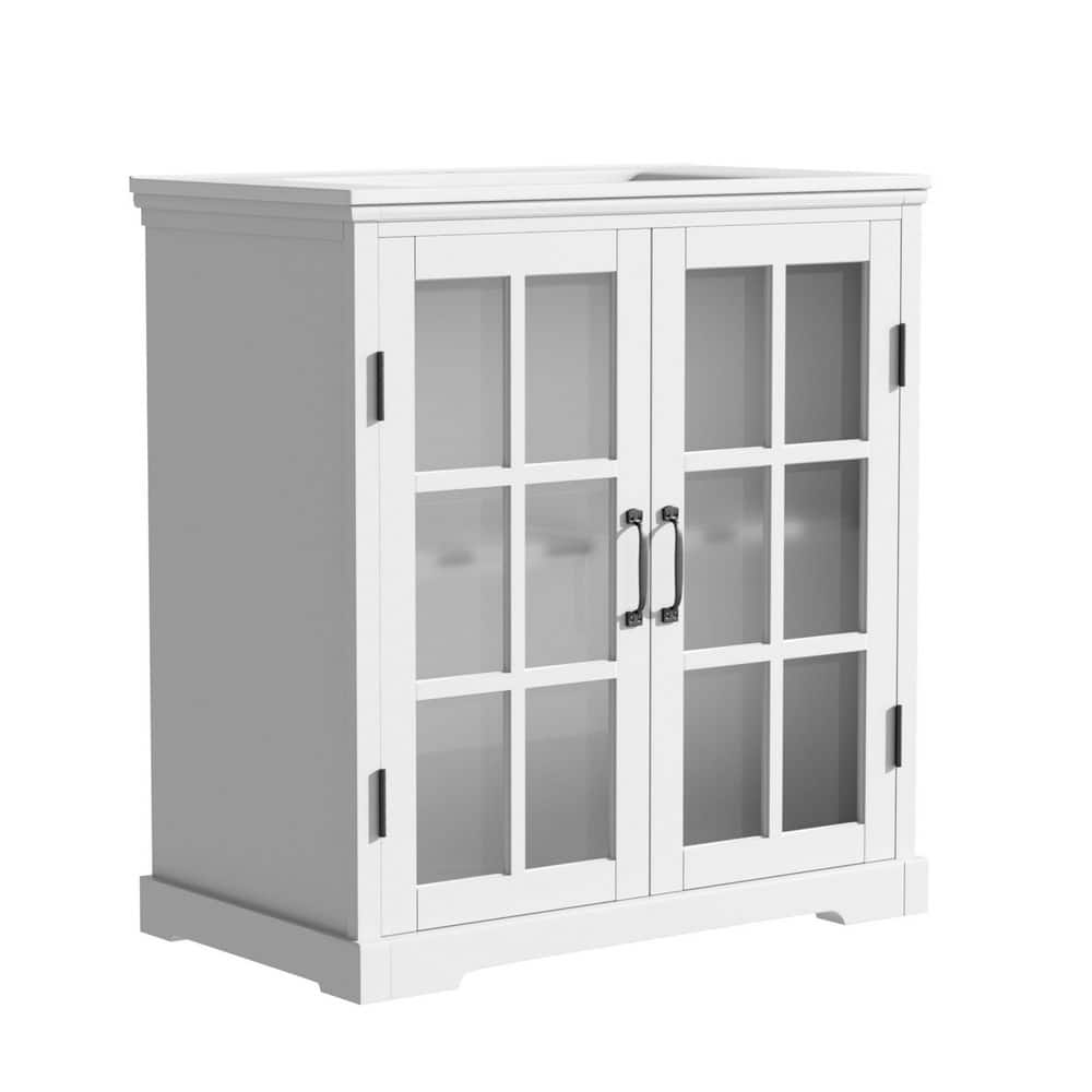 30 in. W x 18 in. D x 34 in. H White Bath Vanity with White Ceramic Top, Tempered Blurred Glass Soft Close Doors price history on PriceWatchPro