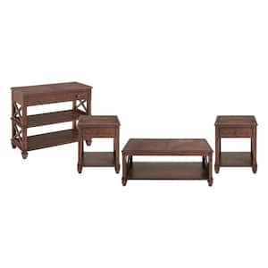 Stockbridge 4-Piece 45 in. Distressed Cherry Large Rectangle Wood Coffee Table Set with Drawers