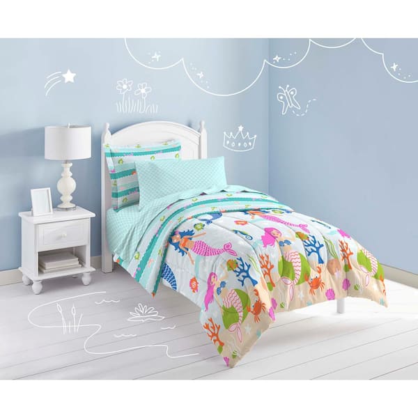 Mermaid Dreams 5-Piece Light Blue Twin Comforter Set