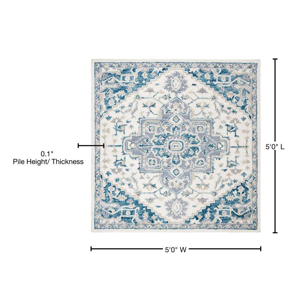Ivory Navy Hand-Tufted Wool 5' Square Area Rug