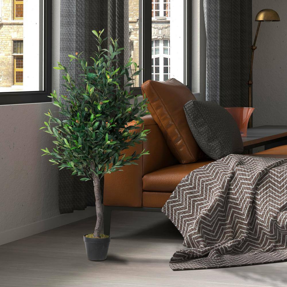 50-Inch Tall Faux Olive Tree in Black Planter