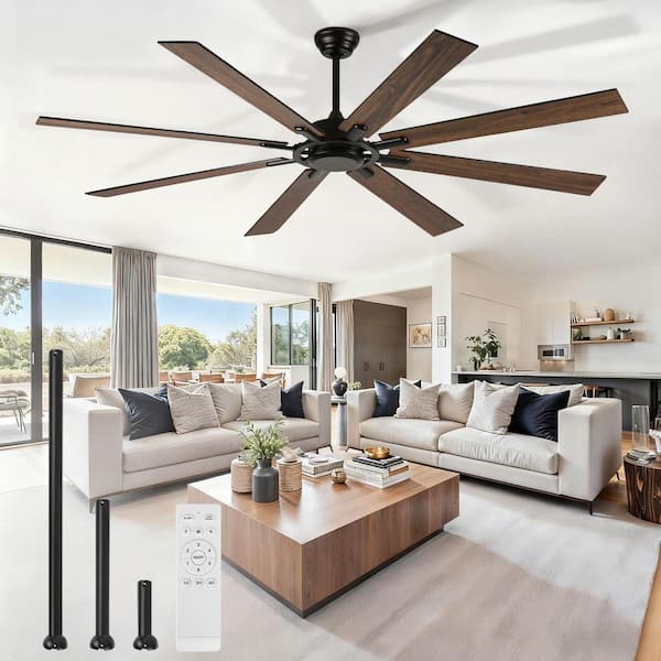 72 in. Indoor/Outdoor Black 6-Speed Black Blades 3-Size Downrod Mount Standard Ceiling Fan with Remote Control