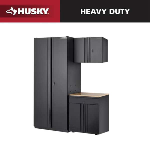 74 in. W x 82 in. H x 24 in. D 19-Gauge Extra Wide Welded Steel 3-Piece Heavy Duty Garage Storage System in Black