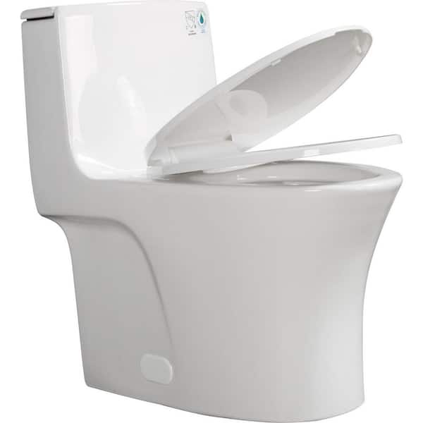 1-Piece 1.1/1.6 GPF Dual Flush Round Shape Toilet in Glossy White Seat Included