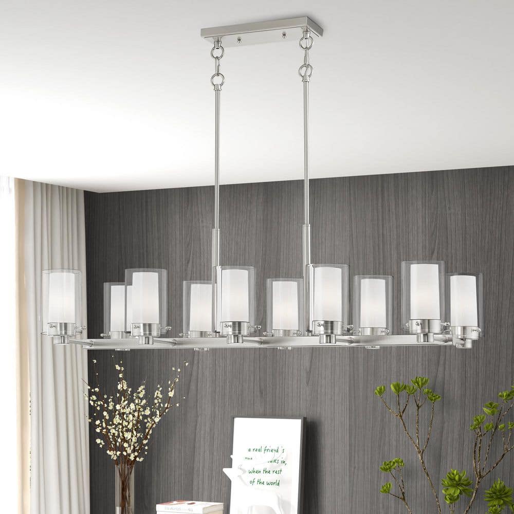 Manhattan Brushed Nickel 10-Light Chandelier with Clear Glass Shades
