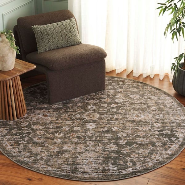 Hazel 6 ft. x 6 ft. Green/Beige Distressed Abstract Floral Round Area Rug