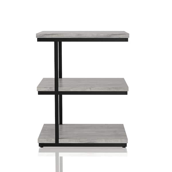 Furniture of America Revin 19 in. Matte Black Coating and Light Gray Rectangle Particle Board Top Side Table