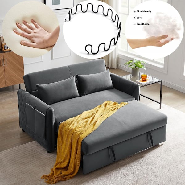 fredelig våben Vælg Seafuloy 55 in. Width Gray Velvet Twin Sofa Bed with Adjustable Backrest  and 2 Pillows W1193S00004-1 - The Home Depot